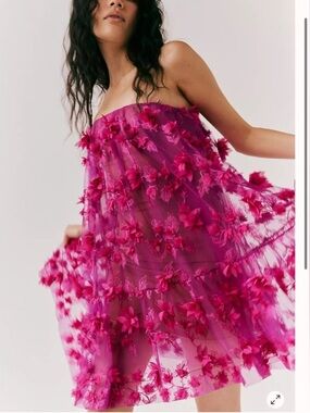 Helsi Bianca Strapless 3D Floral Magenta Pink Mini Dress